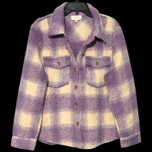 Skies are Blue Womans Lavender Cream Plaid Shacket Jacket SZ L